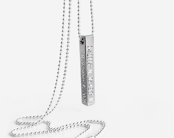 Personalized 3D Bar Necklace for Men, Gift for Him, 4 Sided Vertical Bar Necklace, Name Bar Necklace, Engraved Men's Necklace boyfriend gift