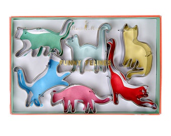 Crazy Cat Cookie Cutters Stainless Steel 6 Pack of Kitty Cats Star Baker Pet Owners Gift British Baking Biscuit Enthusiast Biscuiteers