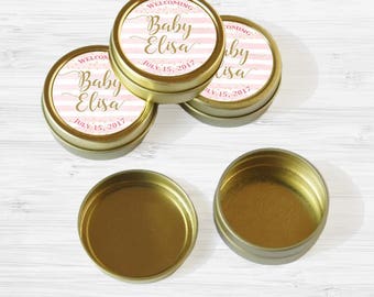 Personalized Baby Shower Favor Tins - Gold Pink and Gold Favor Tins - Mint Tin - 70 Gold Mint Tin Favors - Gold Tin Mints - Welcome Baby
