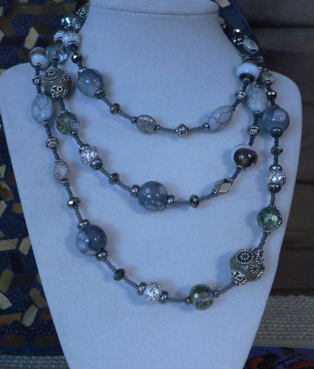 grey necklace silver and grey long necklace neutral