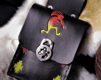 Leather Kokopelli Man Pouch