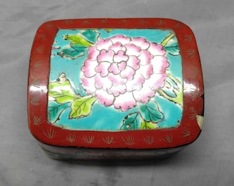 Old vintage Asian Chinese pottery shard lacquer box
