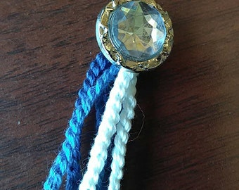 Button Bookmark - blue with diamond button - String Bookmark