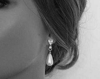 Bridal Earrings Platinum Pearl Drop Earrings Vintage Inspired Art Deco Best Bridal Pearl Earrings