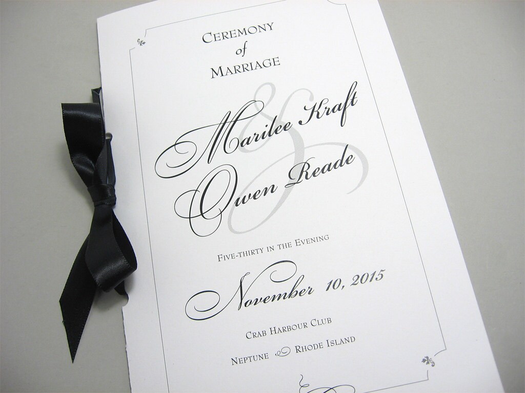 Wedding Program Booklet Elegant Black White Custom Classic Wedding Program Booklet Elegant Black White Custom Classic