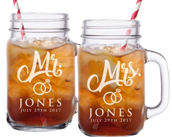 Mr and Mrs Gifts, Bride and Groom Toasting Glasses, Mr and Mrs Mason Jar Glasses, His and Her Gifts, Husband and Wife Gifts, Set of 2