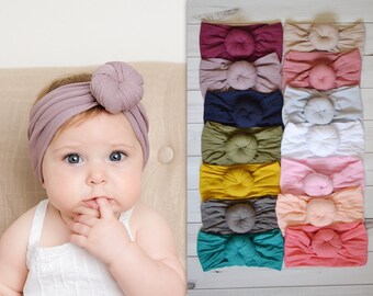 Nylon Headwraps, Round Knot head wrap, stretch nylon headbands, wide nylon headbands, baby headbands, shower gift, Nylon Turban- ROUND KNOT