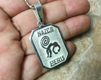 Sterling Silver Nazca Lines Pendant, 950 Sterling Silver Nazca Pendant, Nazca Lines Pendant