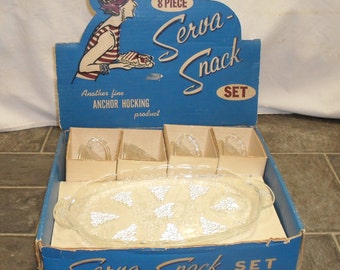 Vintage 50's Anchor Hocking Serva Snack Set in Box
