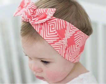 Coral Geometric - baby top knot headband