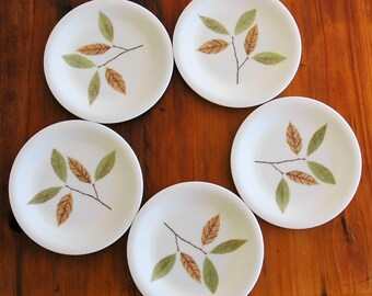 5 Bessemer side plates / vintage melmac / made in Australia / leaf pattern