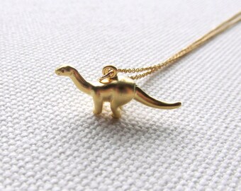 Gold Dinosaur Necklace Brontosaurus Charm Necklace Thin Gold Filled Chain Birthday Gift Friend Gift Idea Cute Tiny Dinosaur Pendant