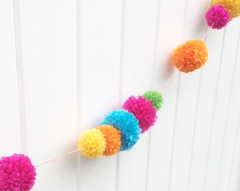 SALE Trendy and Decorative Yarn Pom Pom Party Garland, Birthday Garland, Birthday Backdrop, Party Decor