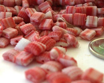 4mm Vintage Square Nailhead Beads Red White Czech Glass Beads Pebbled Top Vintage Sewing // 4mm Nail Head Beads for Vintage Jewelry 24