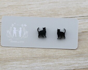 Black Acrylic Cat Stud Earrings - Cat laser cut earrings - Australian Seller