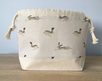 Sock knitting / crochet project bag - Linen Hare