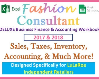 2017 & 2018 Fashion Consultant DELUXE Finance Accounting Excel Spreadsheet Workbook - Profit Revenue Inventory Sales Expenses Taxes and More