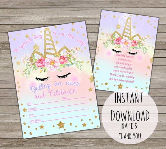 Unicorn Party Invitations Printable 4