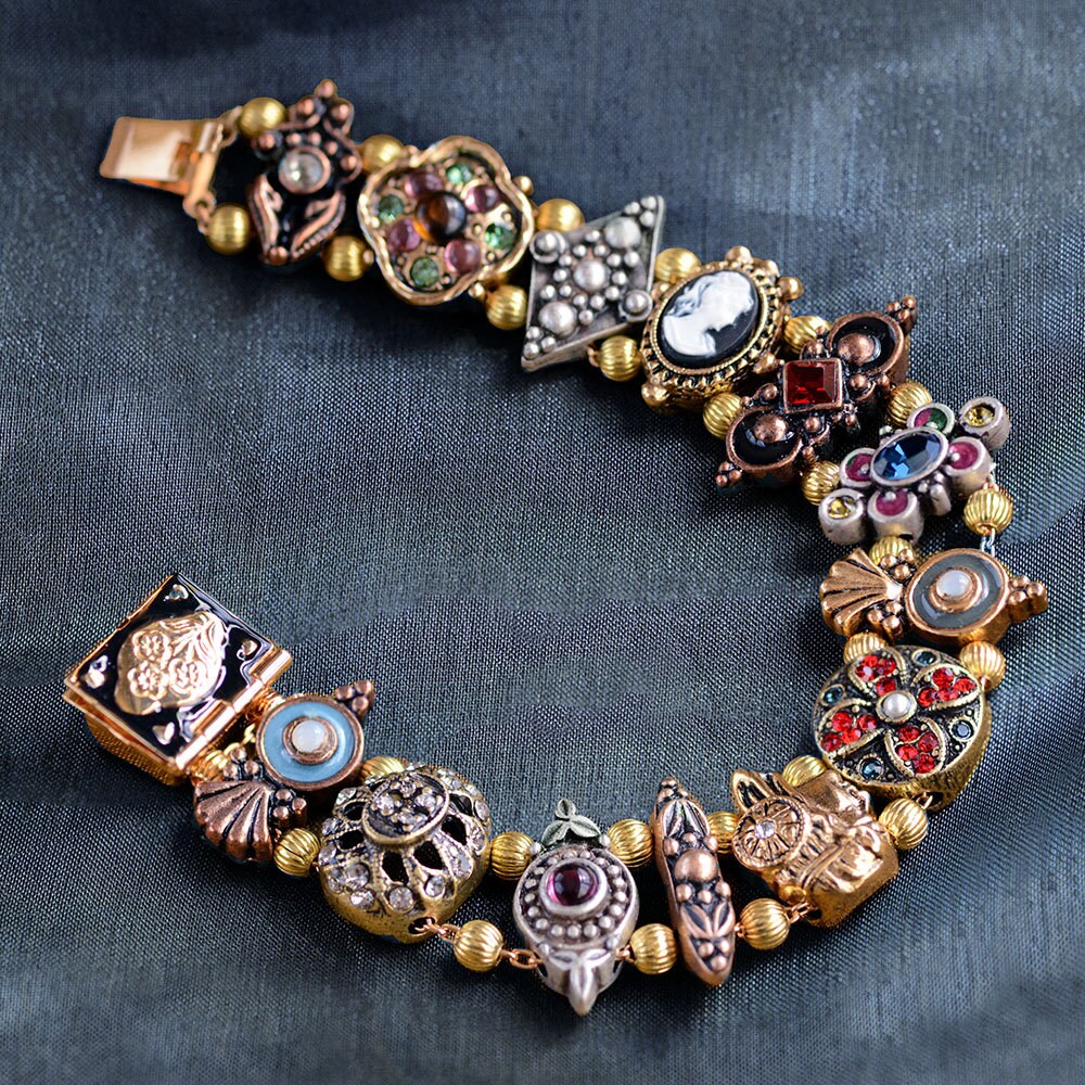 Gold Victorian Slide Bracelet Cameo Bracelet Charm Bracelet