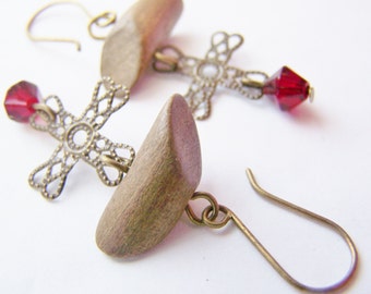 La Rustica - FREE SHIPPING WAI - Wood brass and glass Earrings - gift - wedding - bridesmaids - affordable - beach - holiday - collection