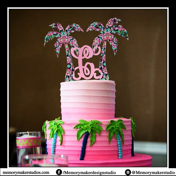 Palm Tree Cake Topper Wedding Cake Topper Initial Cake