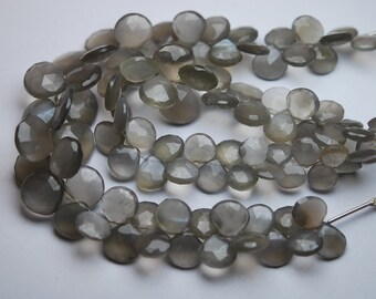 7 Inch Strand,Finest Quality,Natural GREY MOONSTONE Faceted Heart Briolettes,8-11mm size