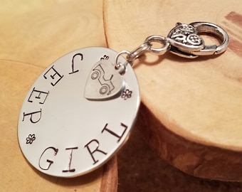 Silver Jeep Girl layered aluminum charm key fob keychain accessory OIIIIIIIO great gift idea