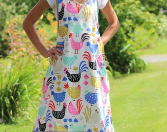 No Ties Apron in Bright Cickens