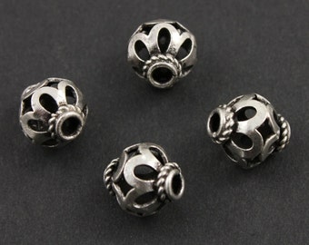 Bali en argent vieilli fleur soucoupe perle, belle Découpez le motif et détail de corde, charmant Accent, 1 pièce (BA5022)