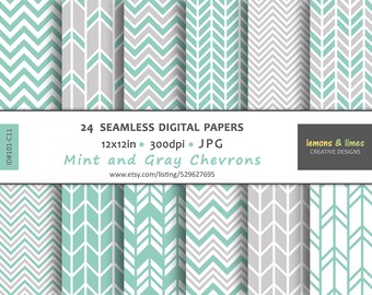 Mint Green CHEVRON Digital Paper - JPG-300dpi-12x12in - Backgrounds - Scrapbook - Patterns - Zig Zag - #101-C11