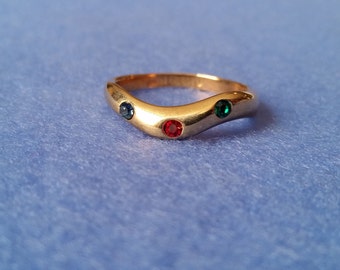 Vintage Esposito Wavy Ring, 14KT GE size 6.25 with blue, red, and green crystals