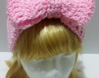 Crocheted Headband Earwarmer with Bow