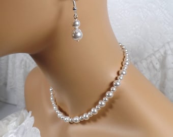 Bridal Necklace White Pearl Bridal Necklace Bridal Necklace and Earrings White Pearl Necklace Set Wedding Jewelry Bridal Jewelry