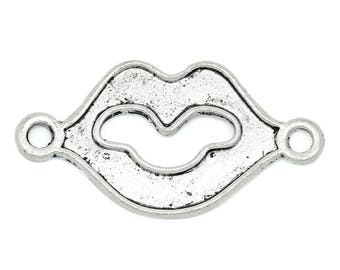 1 connector love shaped lip antiqued silver tone metal 37 * 19 mm