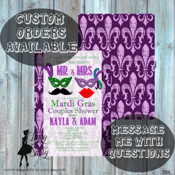 Mardi Gras Couples Shower Invitation, Masquerade Engagement Shower Invitation, Carnival Shower party Invitation 208