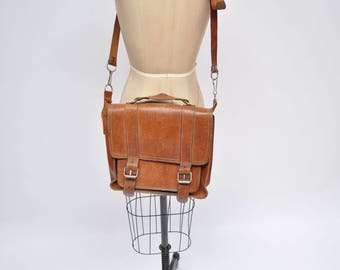 vintage leather satchel bag briefcase tote messenger bag personal tablet