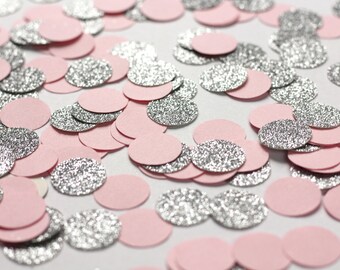 Pink and Silver Glitter Dot Confetti - Pink and Gray Baby Shower- Silver and Pink Table Confetti
