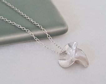 Silver Ruffle Necklace, Botanical Necklace, Handmade Silver Necklace, Silver Flower Pendant ,Organic Silver Necklace, Pretty Silver Pendant
