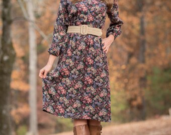 Vintage Knit Floral Shirt Waist Dress (Size Medium/Large)