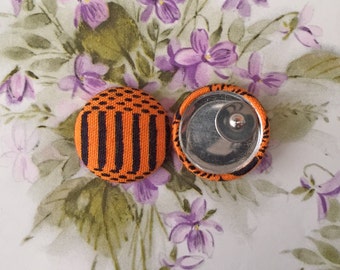 Wholesale Jewelry / Fabric Covered Button Earrings / Handmade Gifts for Her / Orange and Black / Hypoallergenic Stud Earrings / Bulk Lot