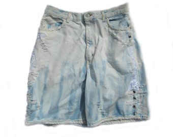 high waisted shorts, denim shorts, grunge shorts, upcycled shorts, size 16 shorts, # 22