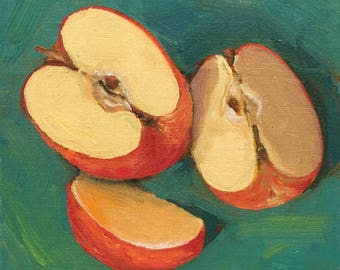 Small original painting of a cut apple by Dotty Hawthorne