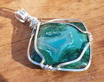 Gem Silica Chrysocolla Sterling Silver Pendant