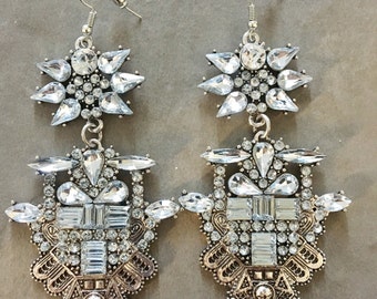 Statement Oversized earrings Statement earrings chandelier earrings Crystal Chandelier Earrings tassels Earrings Vintage Style big earrings