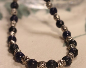 Lapis lazuli and silver bead necklace