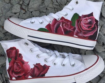 white converse with flowers