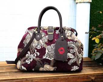 Personalized Hand Made Mary Poppins Style Carpet Bag, Purse, Vintage Hand Bag, Chenille fabric, Bridesmaid Gift Great Gift