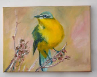 Small Oil Painting. Bird painting. Abstract bird art. Wall art. Canvas painting. Daily Painting. Gift for her.