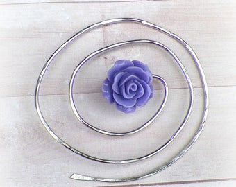 Shawl Spiral Pin Penannular Mimimalistic Purple Brooch Rose Vintage Hammered Minimalist Style Scarf Pin Outlander