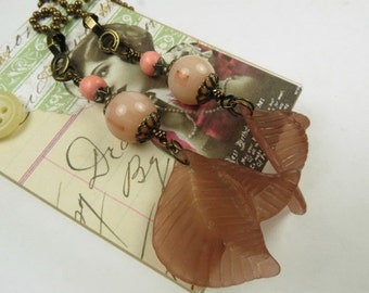 Chain Pull Pair for Ceiling Fans or Lamps with Warm Brown Acrylic Leaf Drops and Peach Accents